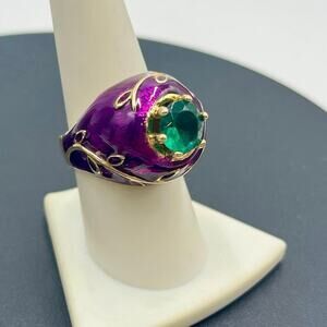 Princess Amanda Borghese Designer Purple Green Enamel Cocktail Ring Sz 8.5